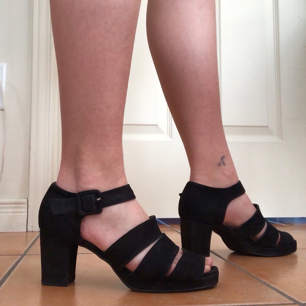 🖤Jane Debster black Spanish suede platform heels Y2K